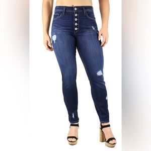 NEW Fran Denim Iris Button Fly Crop Destruction Dark Wash FD1132 Athletic Fit 30